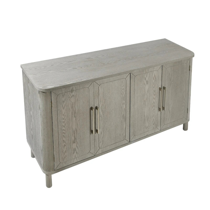 Buffet à quatre portes à grain de bois gris avec plateau incurvé