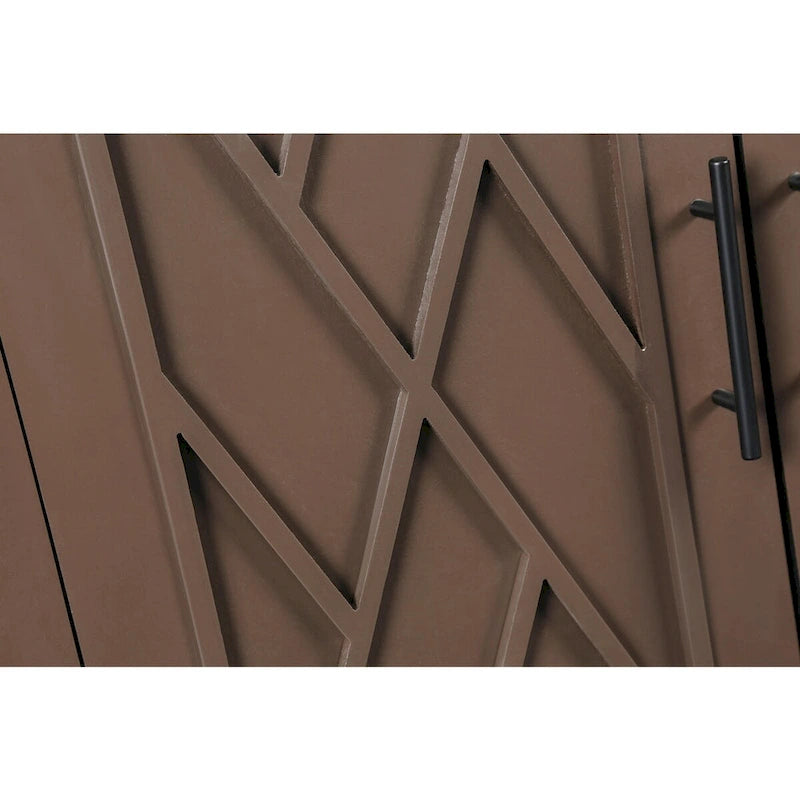 Bahut 4 portes avec étagères réglables et poignées dorées, coloris Champagne