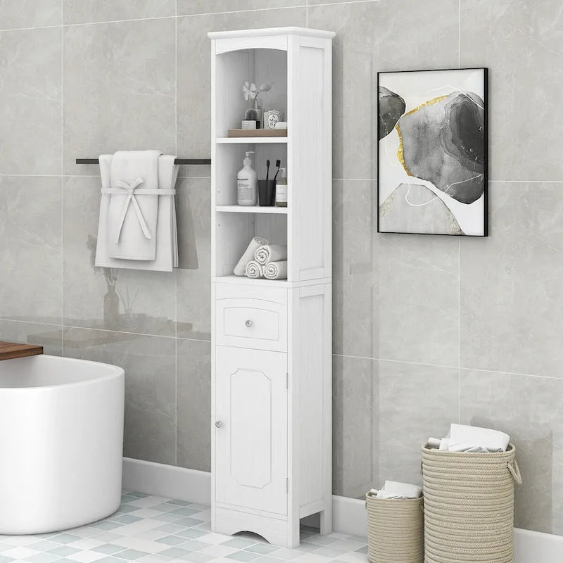 Meuble de rangement haut de salle de bain autoportant avec tiroir et étagère réglable, gris/vert/blanc