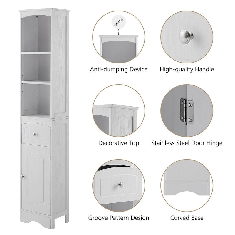 Meuble de rangement haut de salle de bain autoportant avec tiroir et étagère réglable, gris/vert/blanc