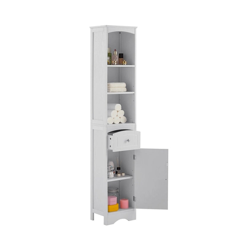 Meuble de rangement haut de salle de bain autoportant avec tiroir et étagère réglable, gris/vert/blanc