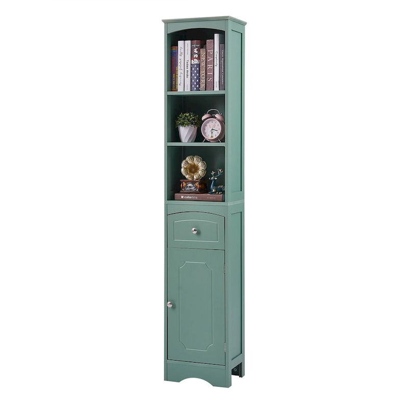 Meuble de rangement haut de salle de bain autoportant avec tiroir et étagère réglable, gris/vert/blanc