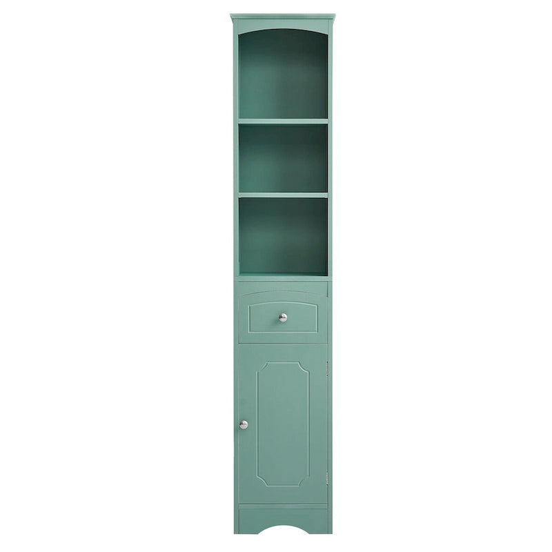 Meuble de rangement haut de salle de bain autoportant avec tiroir et étagère réglable, gris/vert/blanc