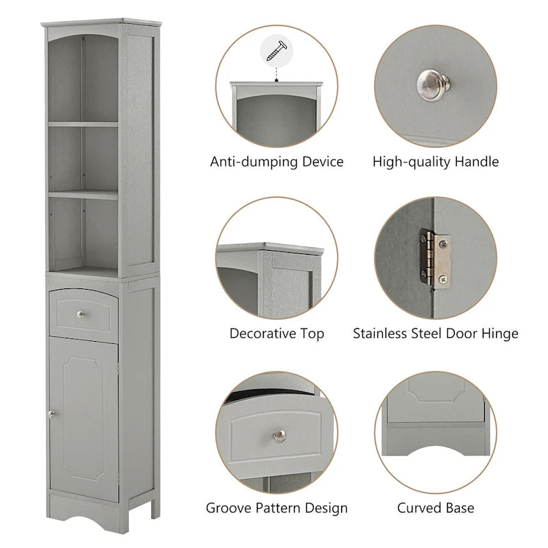 Meuble de rangement haut de salle de bain autoportant avec tiroir et étagère réglable, gris/vert/blanc