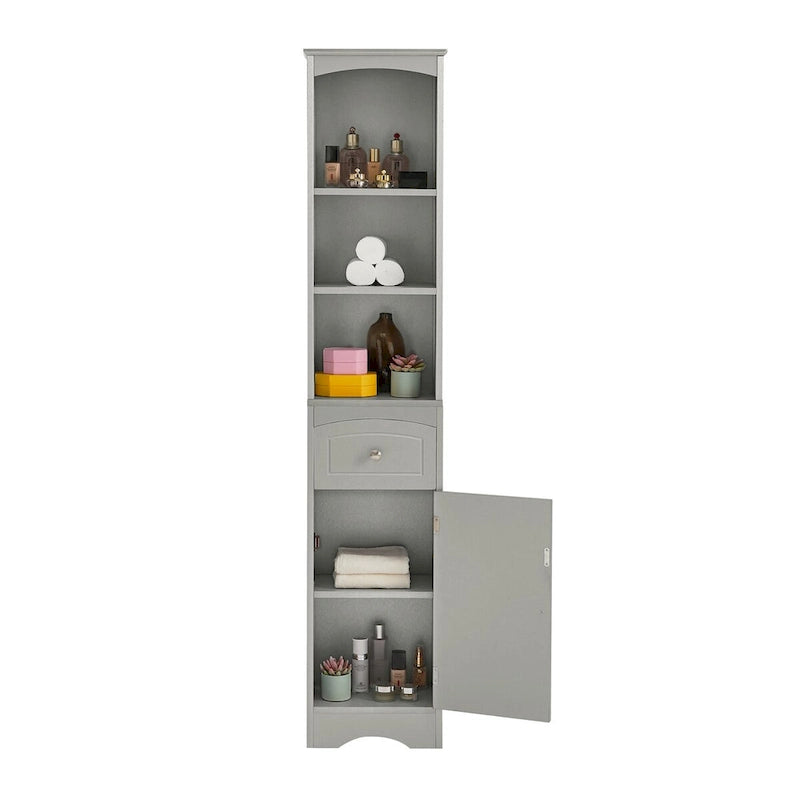 Meuble de rangement haut de salle de bain autoportant avec tiroir et étagère réglable, gris/vert/blanc