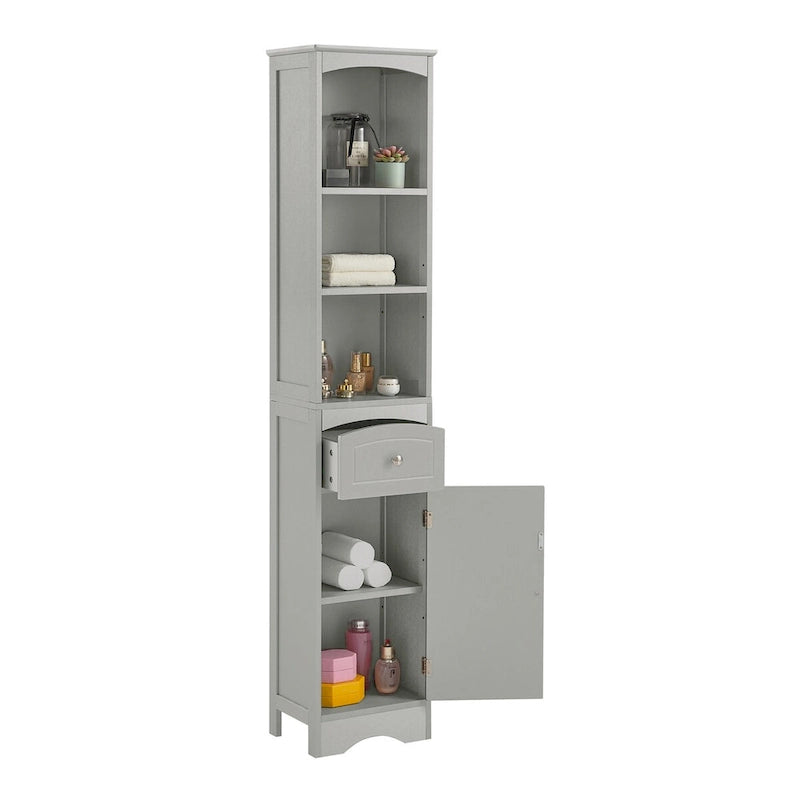 Meuble de rangement haut de salle de bain autoportant avec tiroir et étagère réglable, gris/vert/blanc