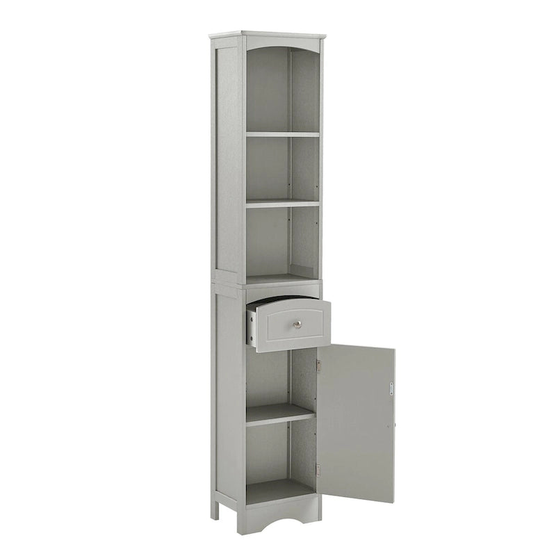 Meuble de rangement haut de salle de bain autoportant avec tiroir et étagère réglable, gris/vert/blanc