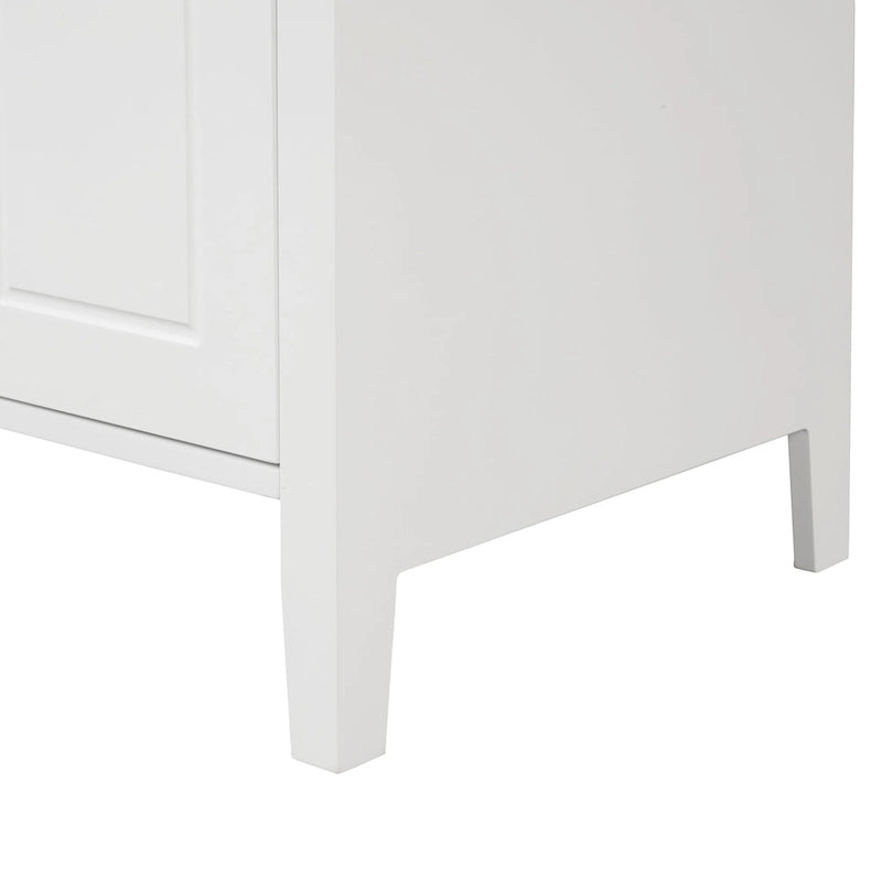 Meuble-lavabo de salle de bain blanc autoportant avec lavabo en céramique, deux tiroirs et porte en verre dépoli