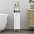 Meuble de rangement étroit et mince avec tiroir et porte, blanc doré