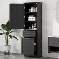 Meuble de rangement de salle de bain haut sur pied avec tiroirs, étagère réglable, noir