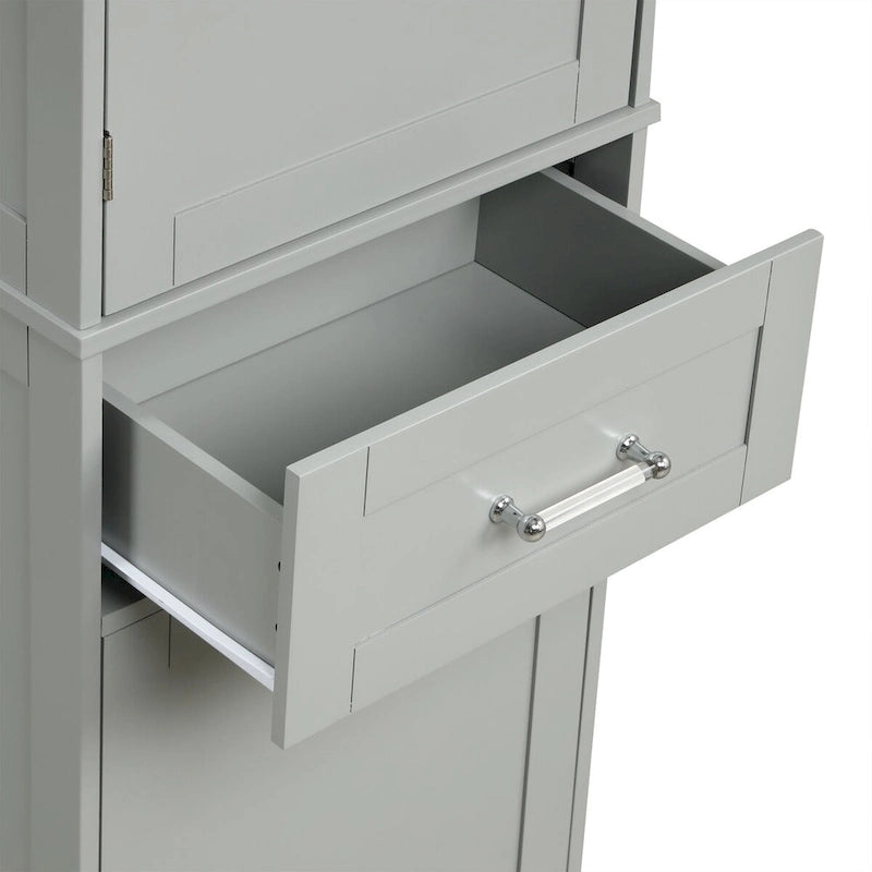 Meuble de rangement de salle de bain haut sur pied avec tiroirs, étagère réglable, noir