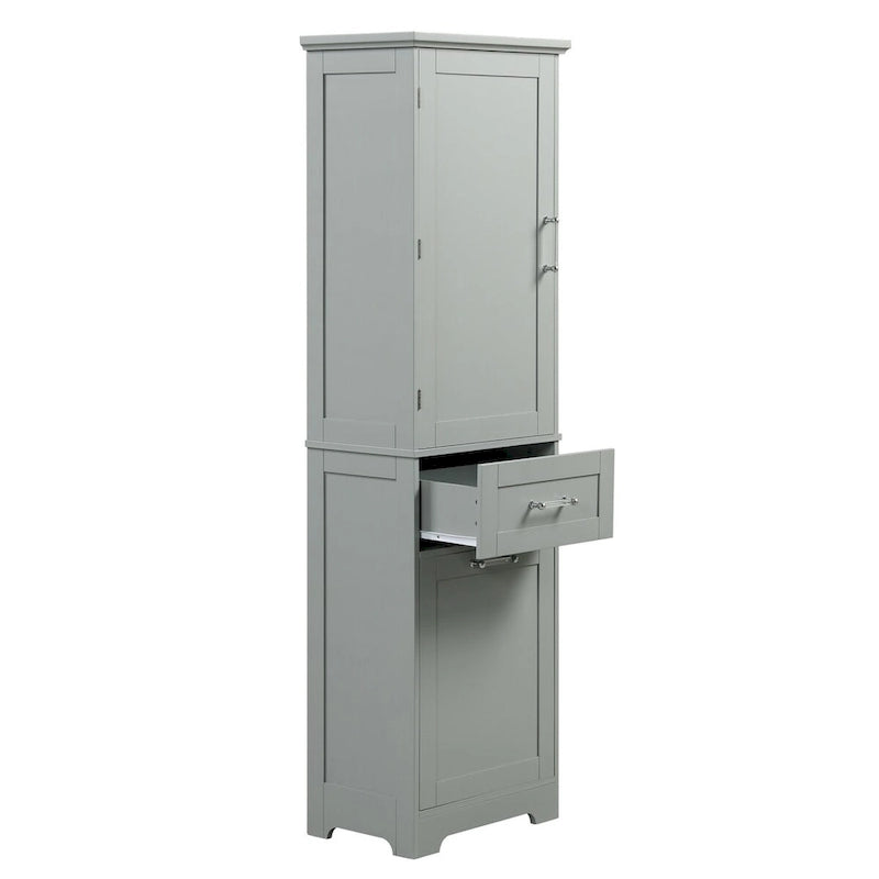 Meuble de rangement de salle de bain haut sur pied avec tiroirs, étagère réglable, noir