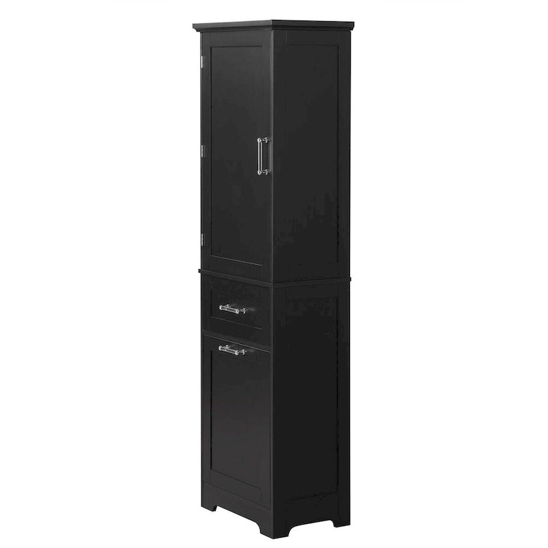 Meuble de rangement de salle de bain haut sur pied avec tiroirs, étagère réglable, noir