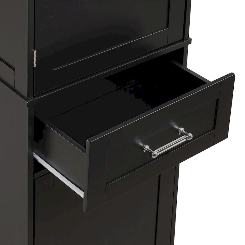 Meuble de rangement de salle de bain haut sur pied avec tiroirs, étagère réglable, noir