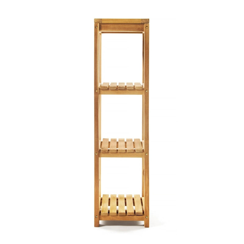 Étagère de rangement carrée de salle de bain à 4 niveaux en bois de teck naturel marron