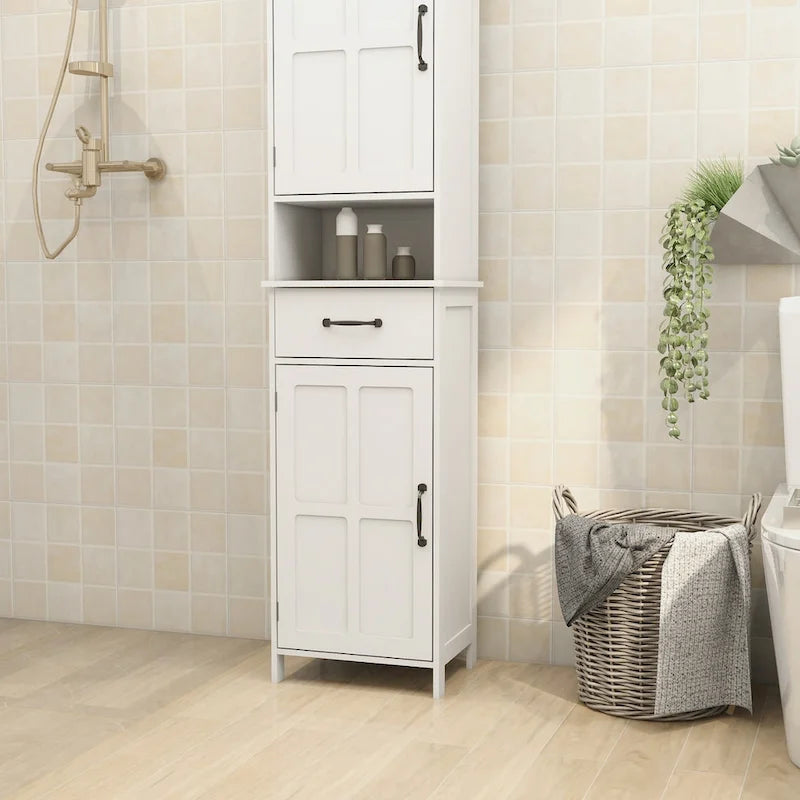 Armoire de rangement blanche étroite et haute à double porte, peu profonde