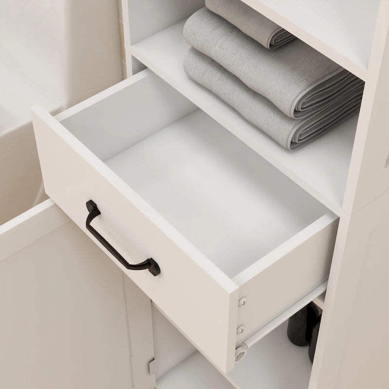 Armoire de rangement blanche étroite et haute à double porte, peu profonde