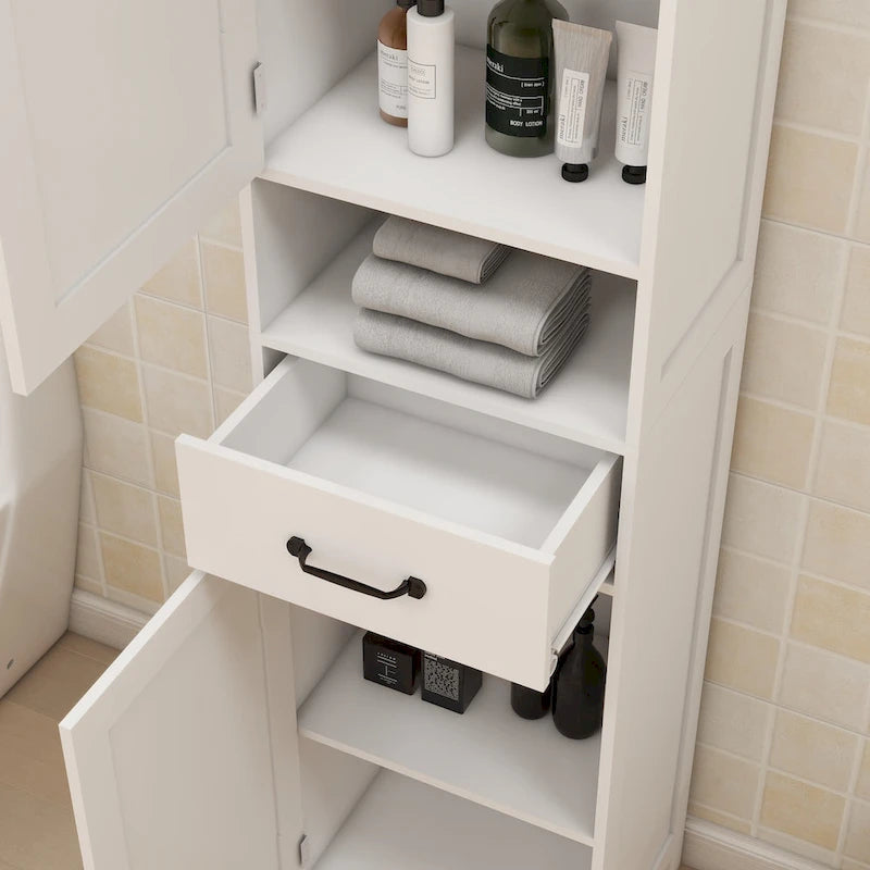 Armoire de rangement blanche étroite et haute à double porte, peu profonde
