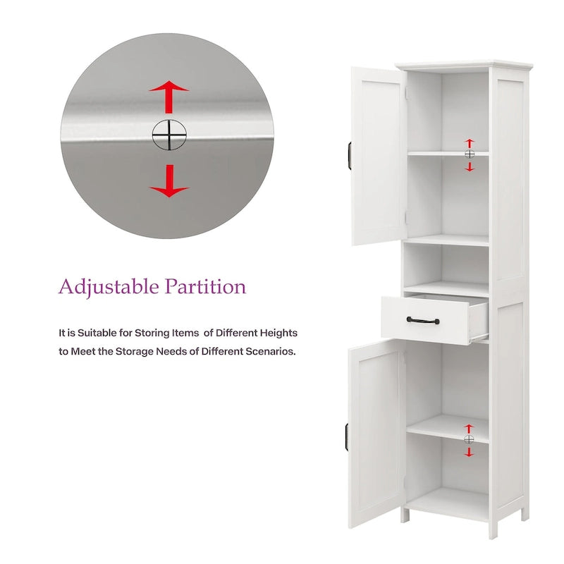 Armoire de rangement blanche étroite et haute à double porte, peu profonde