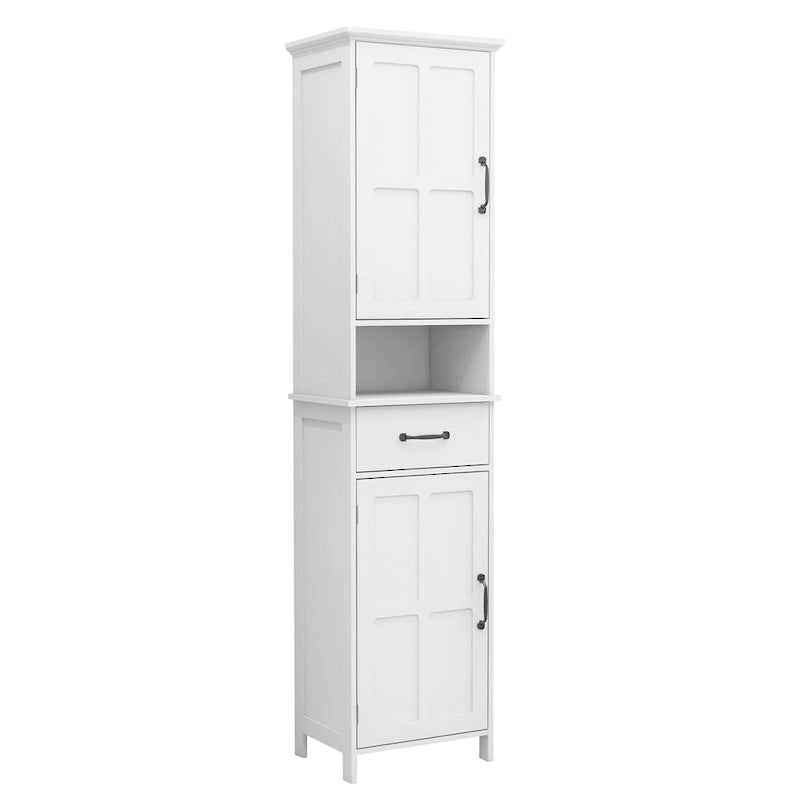 Armoire de rangement blanche étroite et haute à double porte, peu profonde