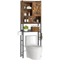 Meuble de rangement rustique marron pour toilettes, avec porte et étagères ouvertes, cadre en métal