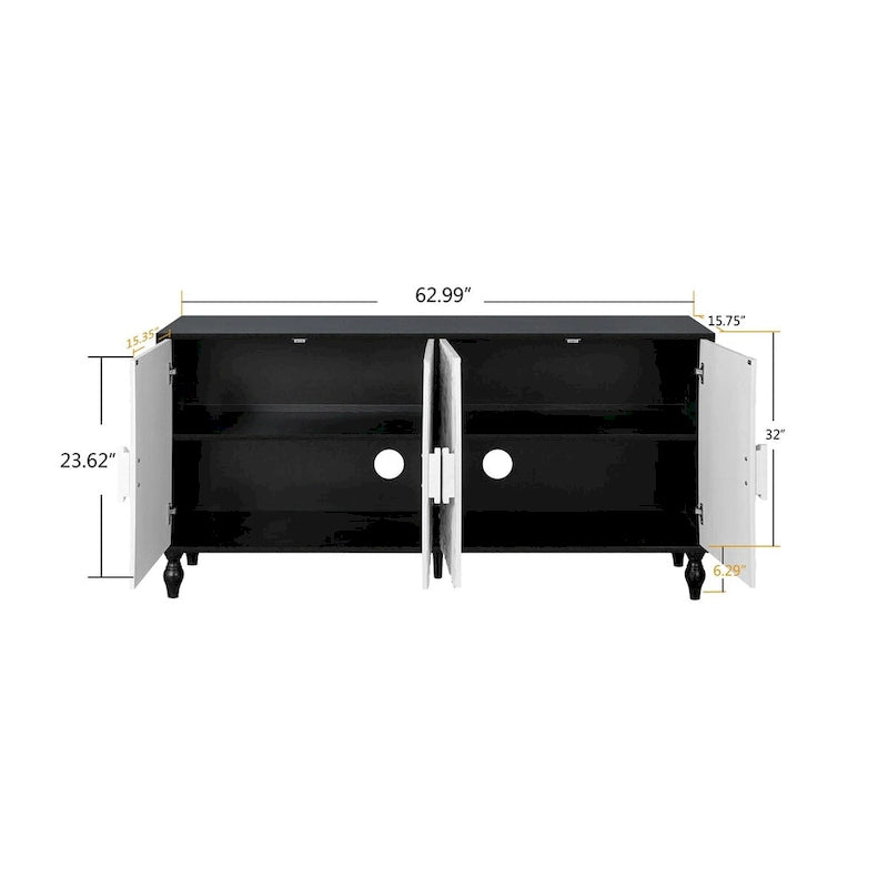 Buffet vintage noir et blanc avec portes sculptées design élégant