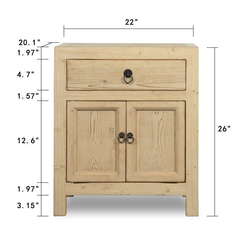 Table de chevet rustique en bois avec tiroir et armoire à double porte Beige