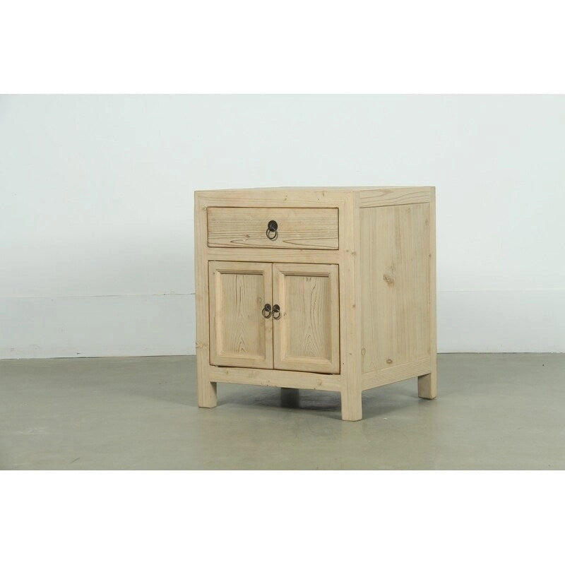 Table de chevet rustique en bois avec tiroir et armoire à double porte Beige