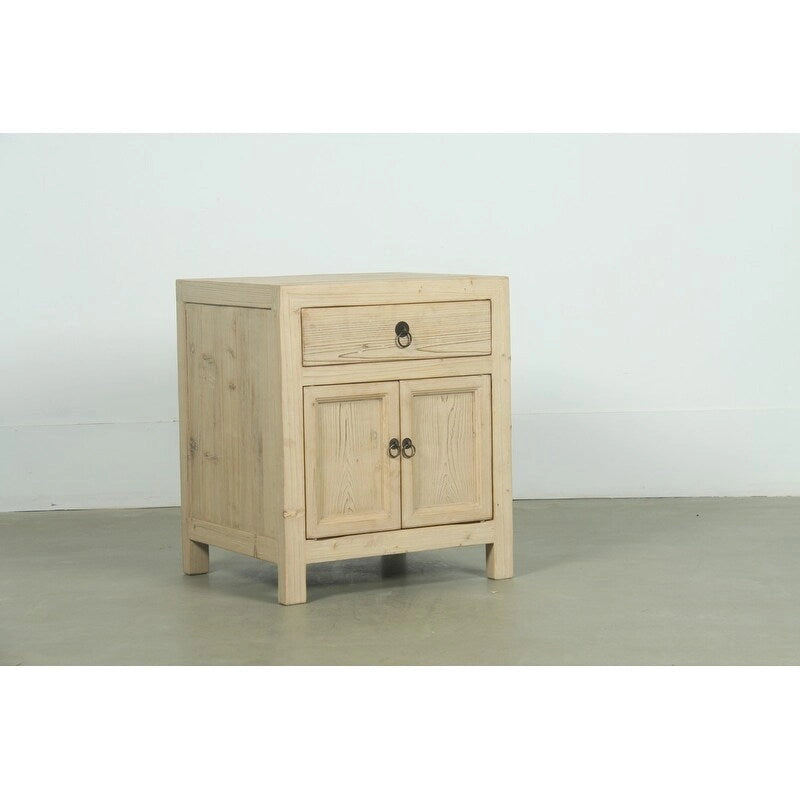 Table de chevet rustique en bois avec tiroir et armoire à double porte Beige