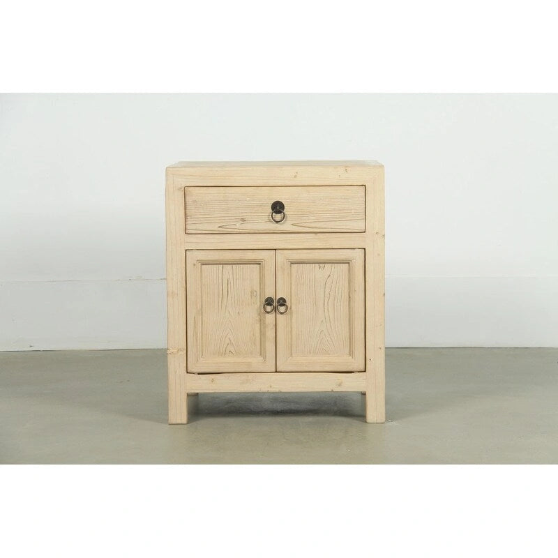 Table de chevet rustique en bois avec tiroir et armoire à double porte Beige